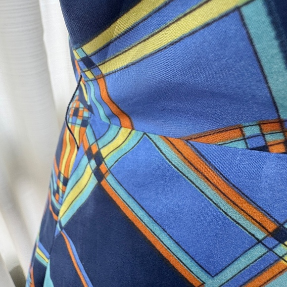 Vintage 60s halter maxi dress, blue orange abstract pattern, Norbert Carlin, 0/2 - Picture 6 of 15